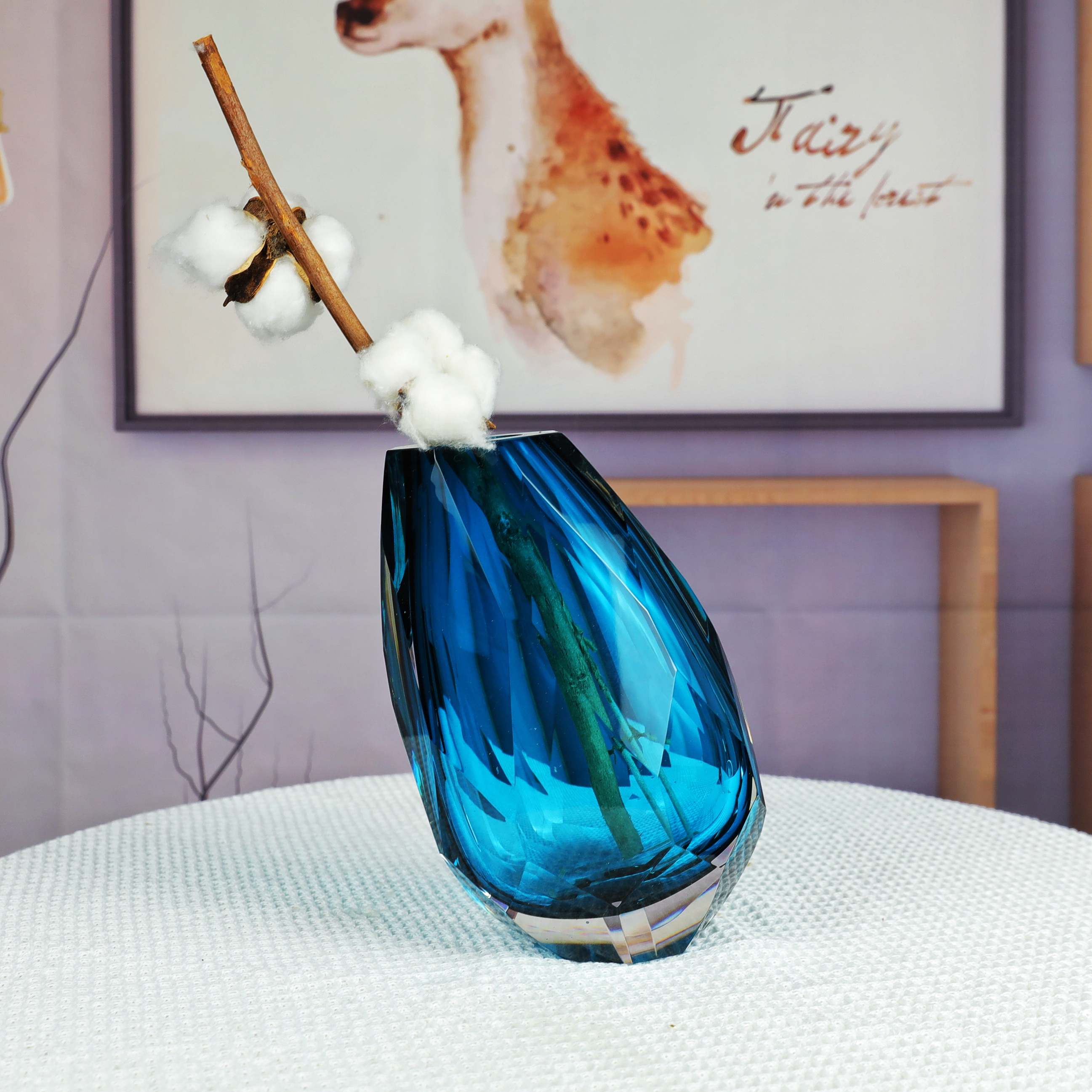 Blue geometric glass vase HP827