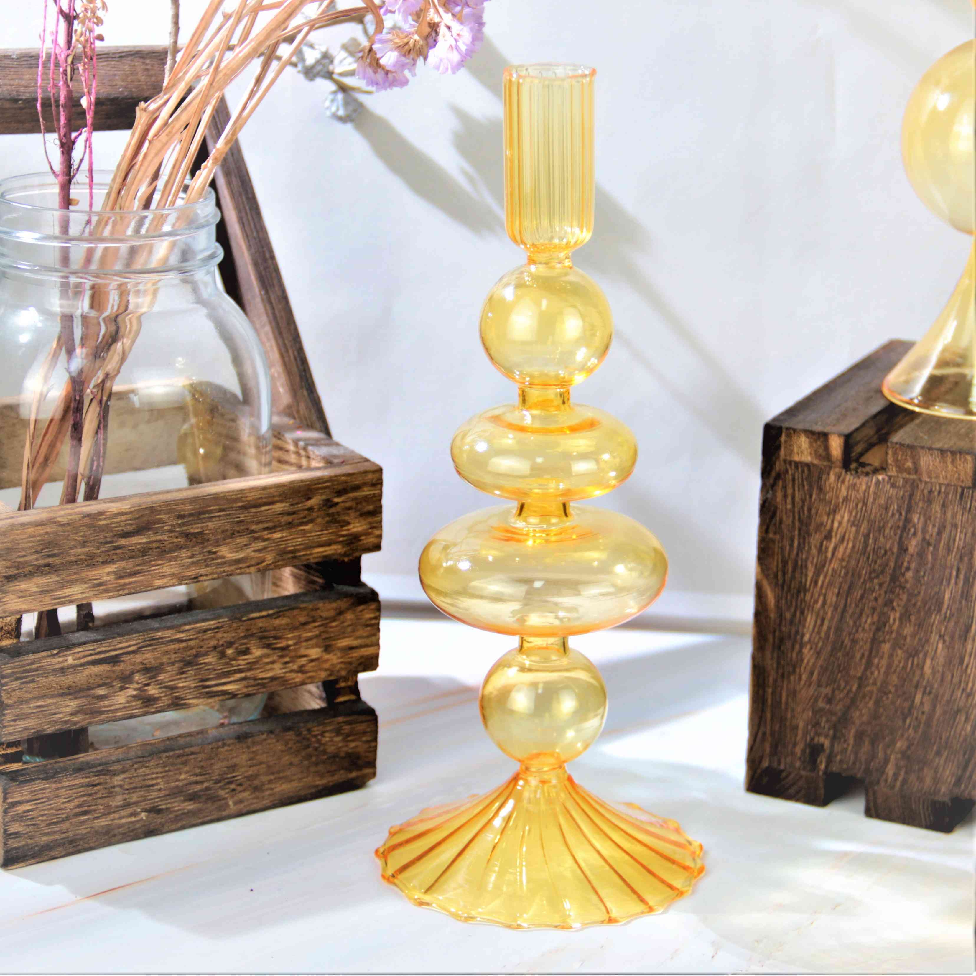 Handmade Glass Candlestick Holder Printed Colored WSJ237