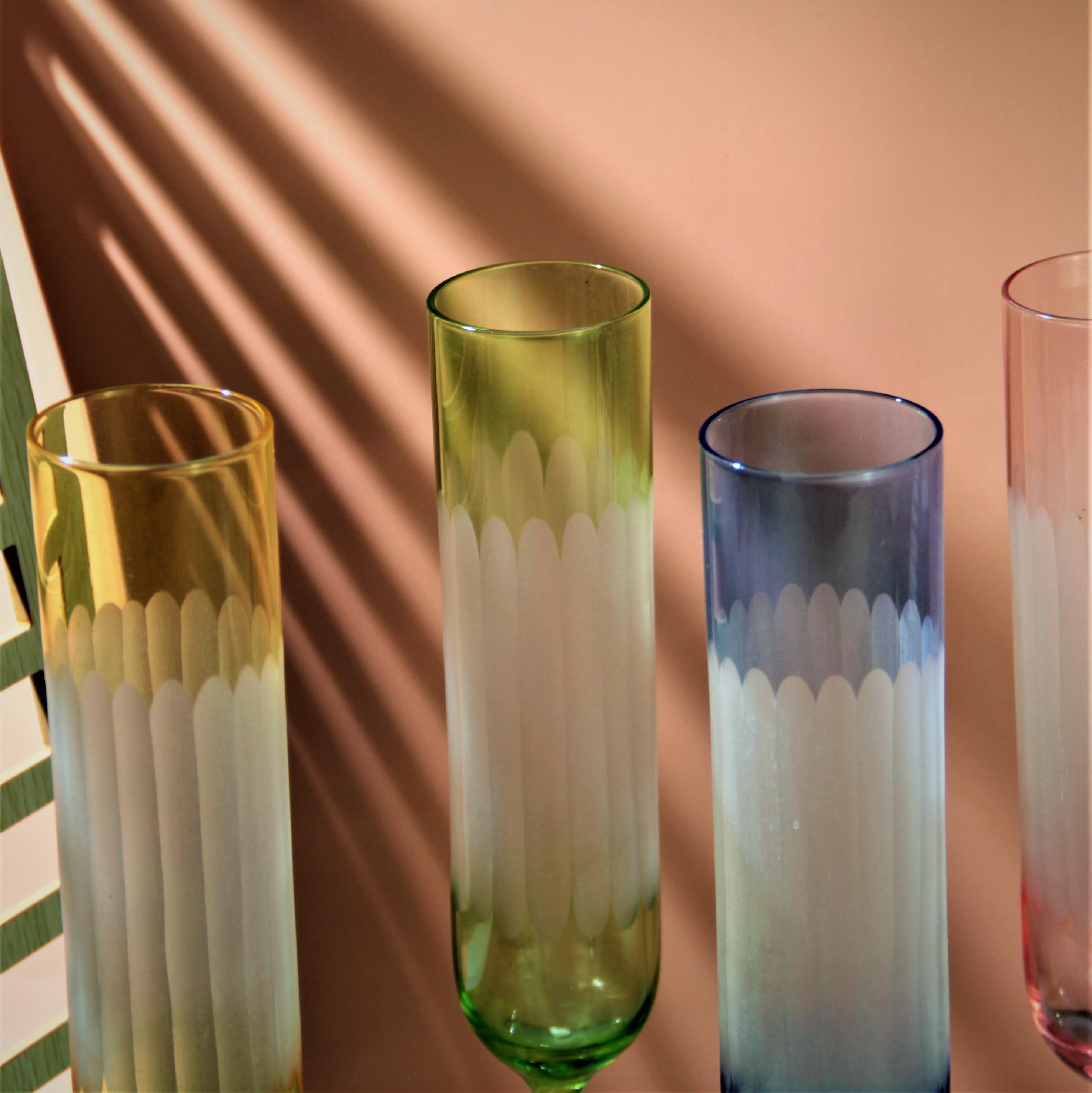 200ml Colored Etched Wedding Crystal Goblet Champagne Flutes Glass CXW793