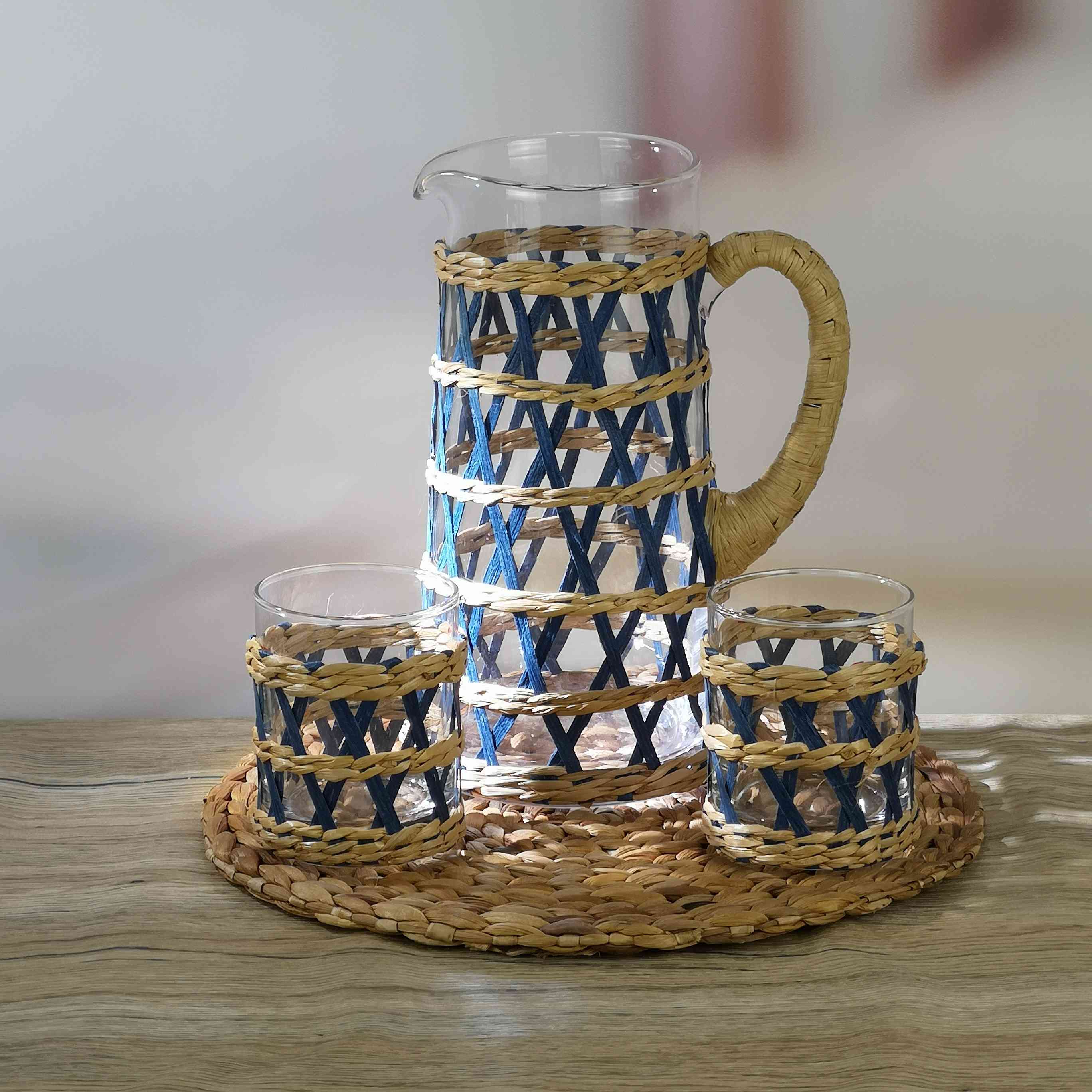 Custom Hand Blown Paper Wrapped Glass Pitcher with Handle GZ1490	