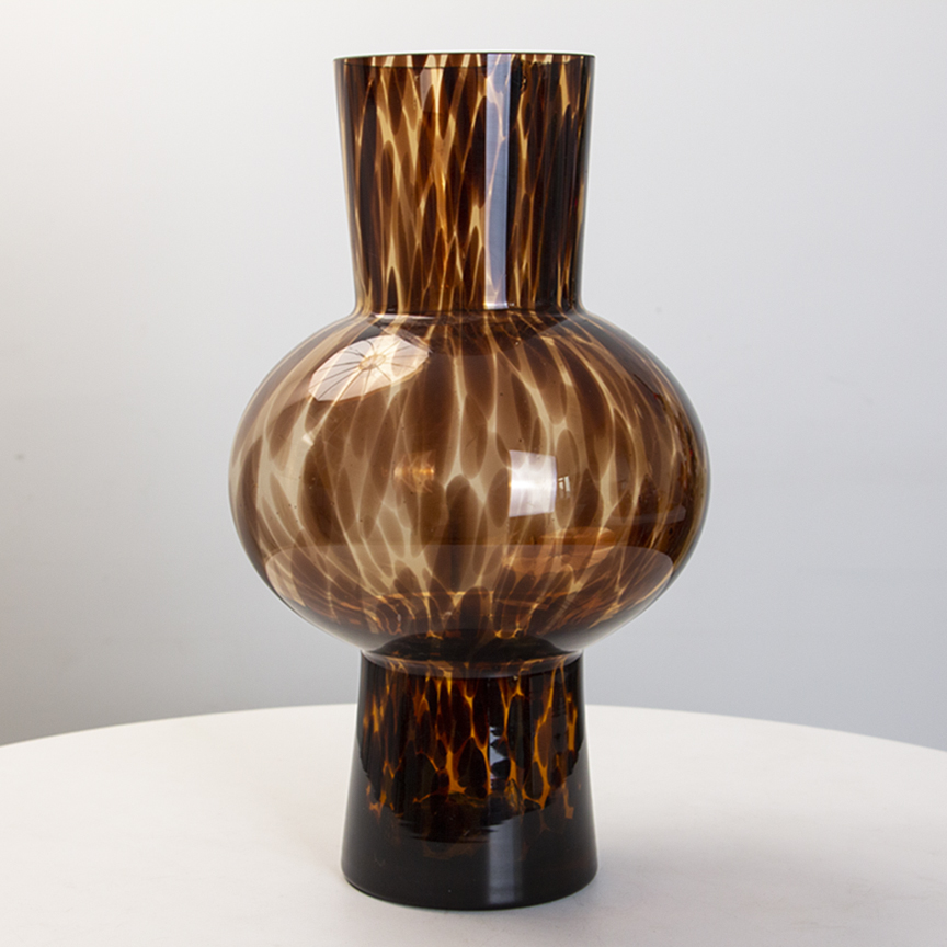 Hand Blown Tortoise Shell Glass Vase, Multi-Shape Amber Speckled Decorative Glass Flower Vases for H