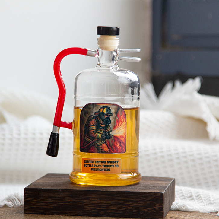 Fire Extinguisher Shaped Glass Whiskey Decanter, Novelty Firefighter Tribute Liquor Bottle with Spou