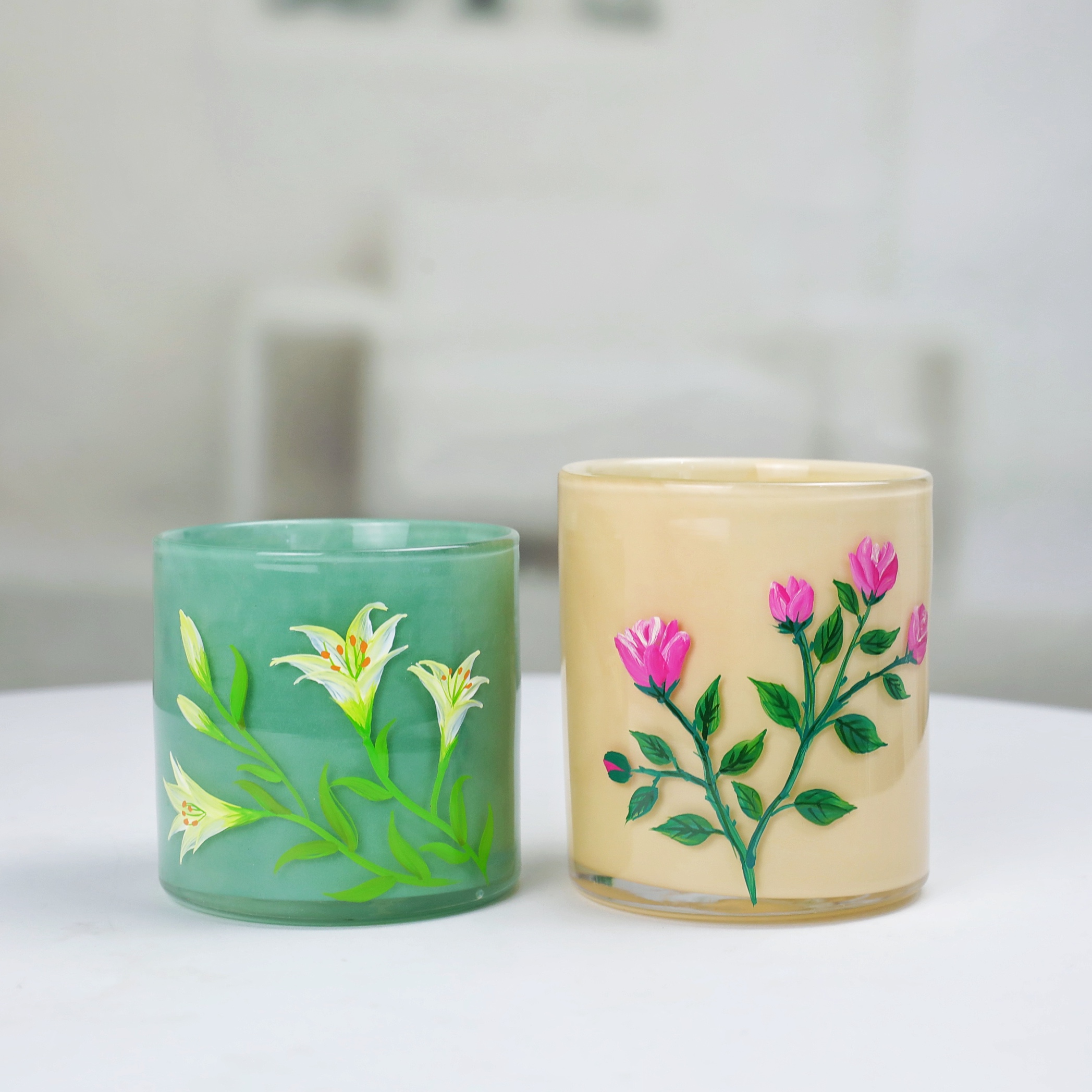 Hand painted Glass Tealight Candle Holder