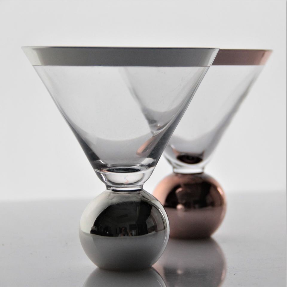 Custom Hand Blown Ball Stem Rose Gold Silver Effect 310ML Unique Cocktail Glasses Crystal Coupe Cock	
