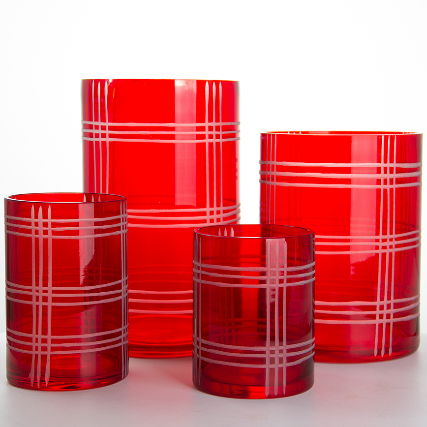 Colored Glass Hurricane with Enched Design ZT893